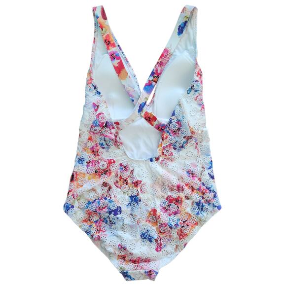 NWOT Johnny Was Summer Days Eyelet Crossback One Piece Swimsuit XL Boho Beach - Picture 2 of 7